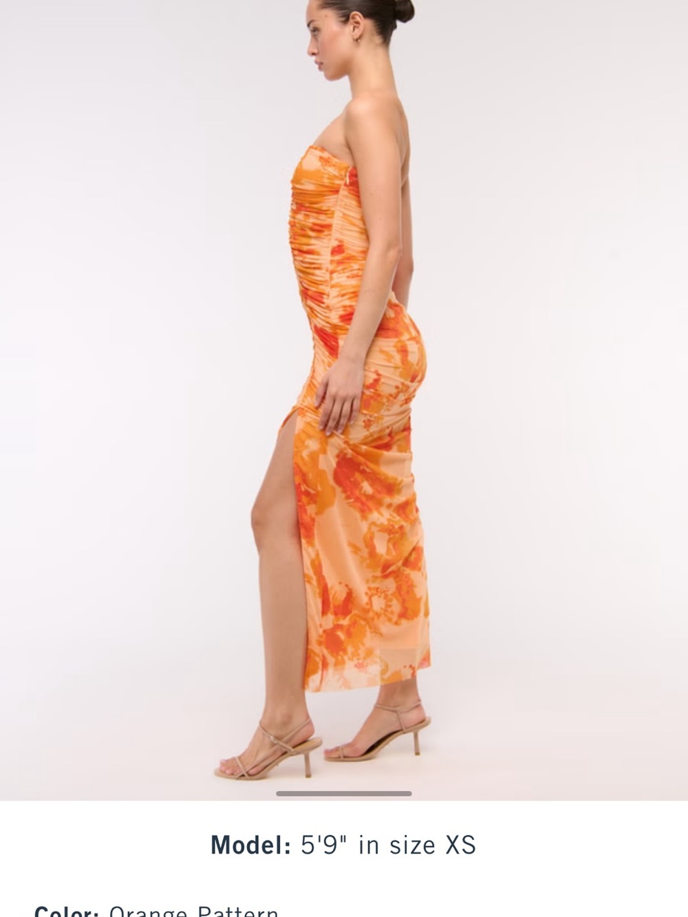 Abercrombie & Fitch Orange Watercolor Ruched Slip Maxi Dress - Picture 3 of 4